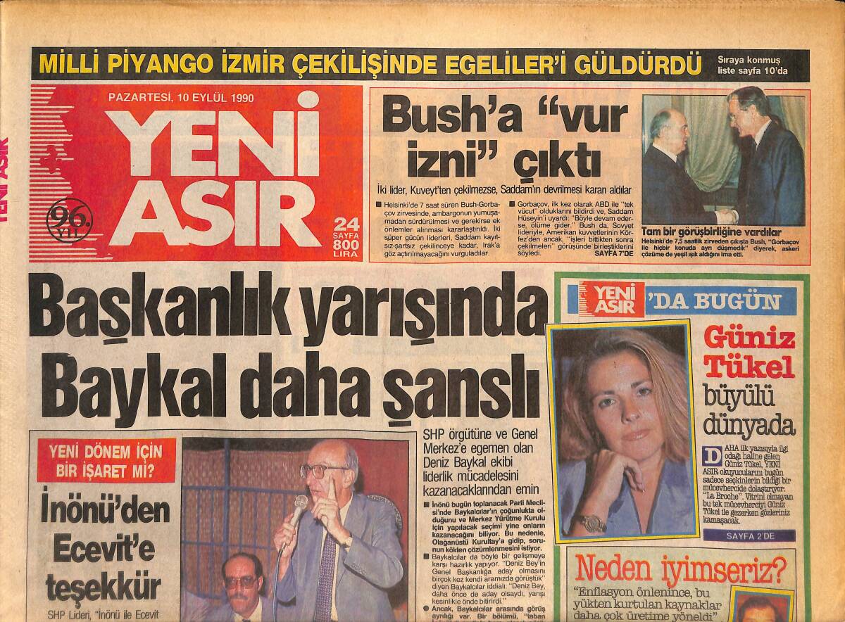 Yeni Asır Gazetesi 10 Eylül 1990 - Necmeddin Erbakan, Saddam'ın Yanına Gidecek -Adnan Şenses Beş Güzel Şarkısıyla İzleyenlerine Müzik Ziyafeti Sunacak GZ132321 - 1