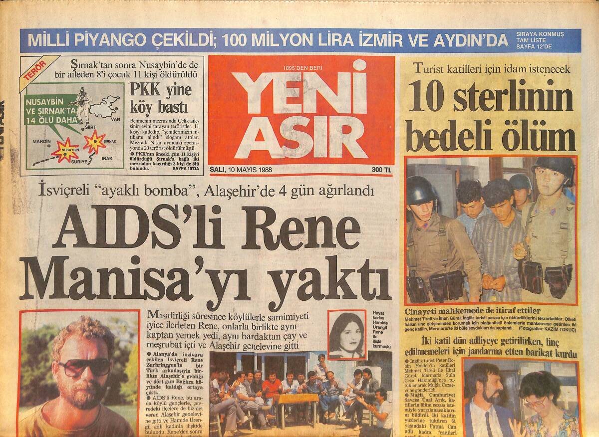 Yeni Asır Gazetesi 10 Mayıs 1988 - Turist Katilleri İçin İdam İsteniyor - Tanju Altın Listede Yer Alıyor GZ132252 - 1