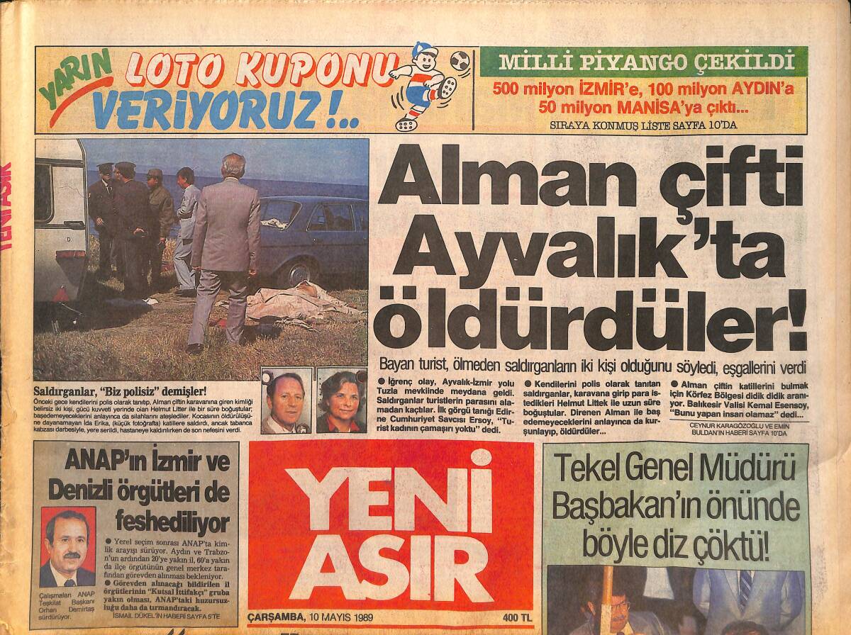 Yeni Asır Gazetesi 10 Mayıs 1989 - ANAP'ın İzmir Ve Denizli Örgütleri de Feshediliyor - İlaç Zammında Bakanlığa Çalım GZ134070 - 1