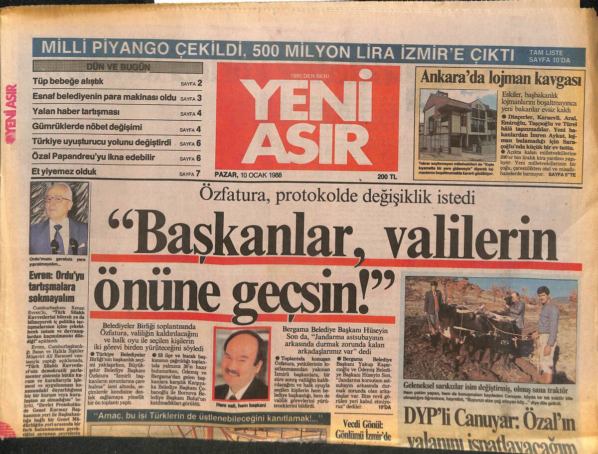 Yeni Asır Gazetesi 10 Ocak 1988 - Bülent Ersoy'a TRT Göz Kırptı - Kazakov'a Ayıbımızı Gösterdik GZ133685 - 1