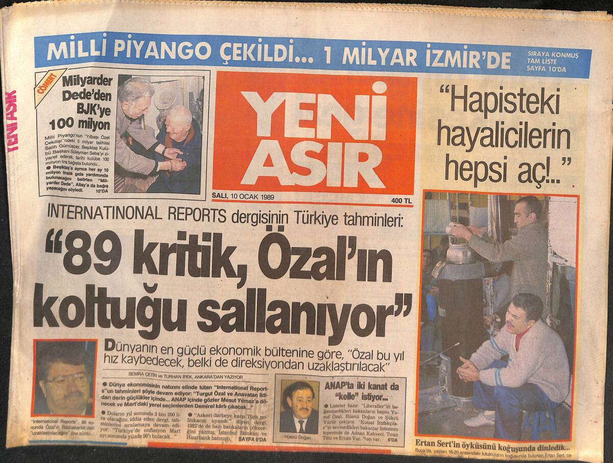 Yeni Asır Gazetesi 10 Ocak 1989 - Özal'ın Koltuğu Sallanıyor - Galatasaray İkiye Bölündü - Karşıyaka Sil Baştan Başlıyor GZ132281 - 1