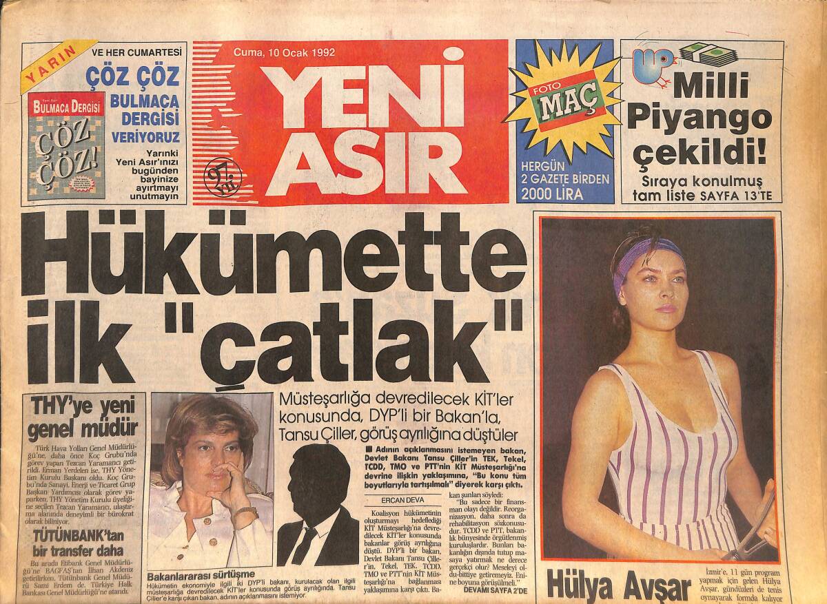 Yeni Asır Gazetesi 10 Ocak 1992 - Hülya Avşar Oynadı Millet Seyretti - Maradona'nın ABD'ye Girişi Artık Yasak GZ132211 - 1
