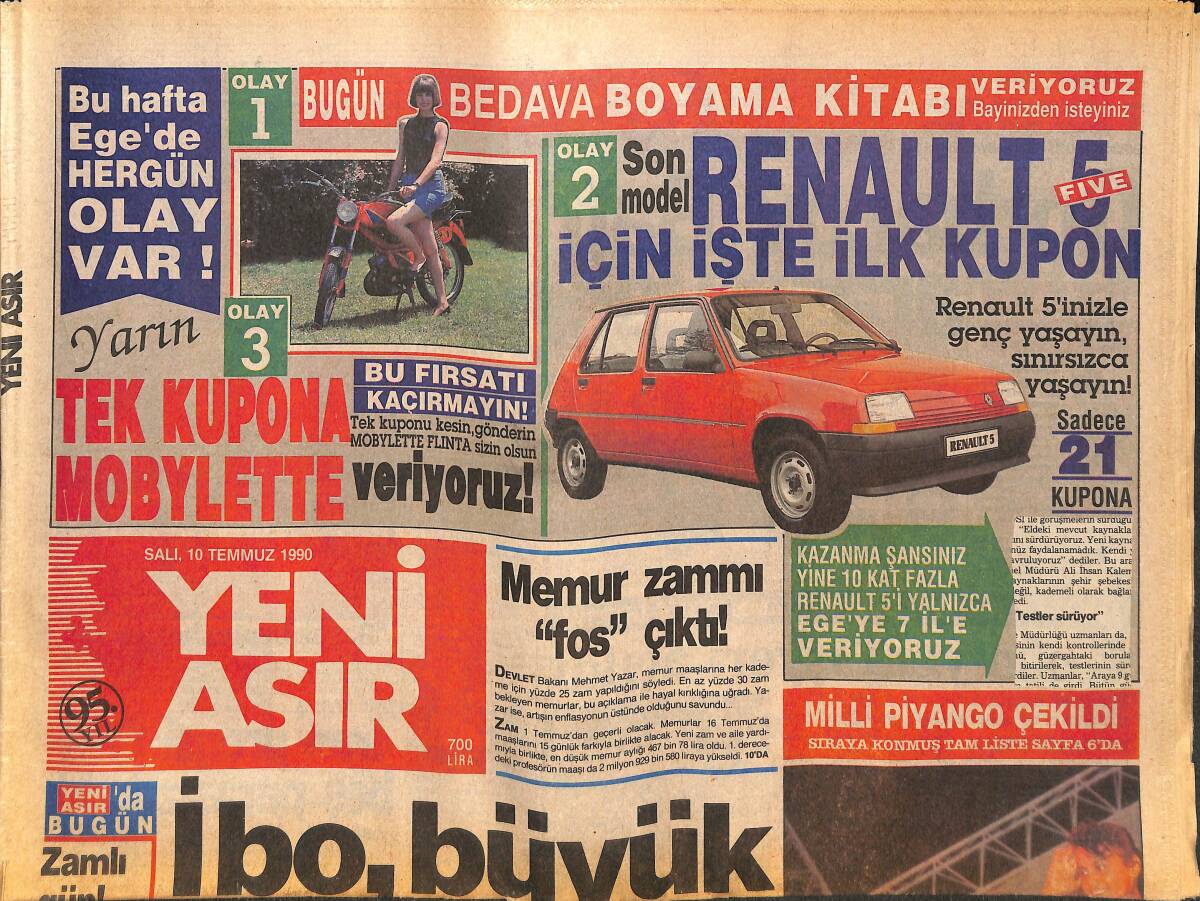 Yeni Asır Gazetesi 10 Temmuz 1990 - Maradona'yı Teselli Etmek Mümkün Olmadı - Sadri Alışık Hala Komada ! GZ133818 - 1