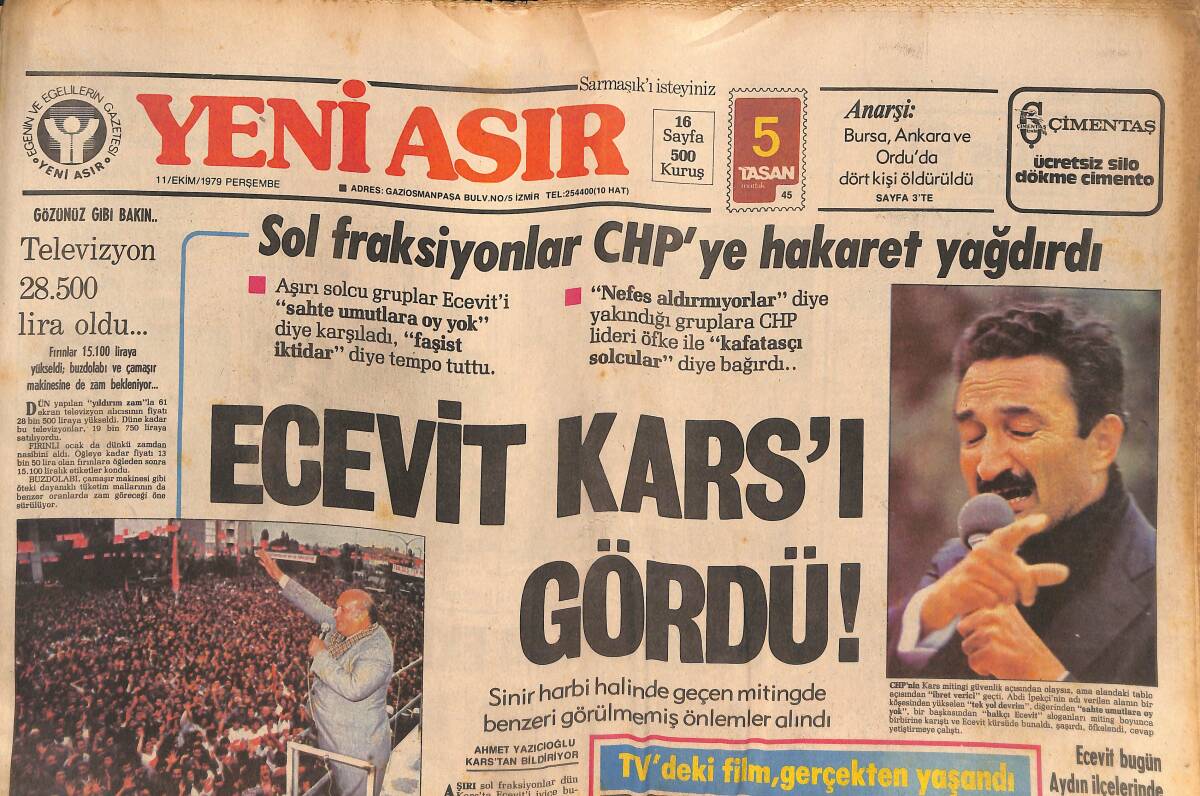 Yeni Asır Gazetesi 11 Ekim 1979 - Sol Fraksiyonlar CHP'ye Hakaret Yağdırdı - İran'da Kürtler Saldırıya Geçti GZ133959 - 1