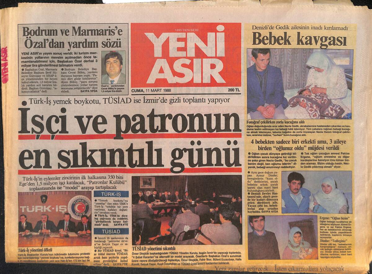 Yeni Asır Gazetesi 11 Mart 1988 - Mumcu'nun Avukatı Arıkan - Denizli Ve KSK Geriye Sayıyor GZ133662 - 1