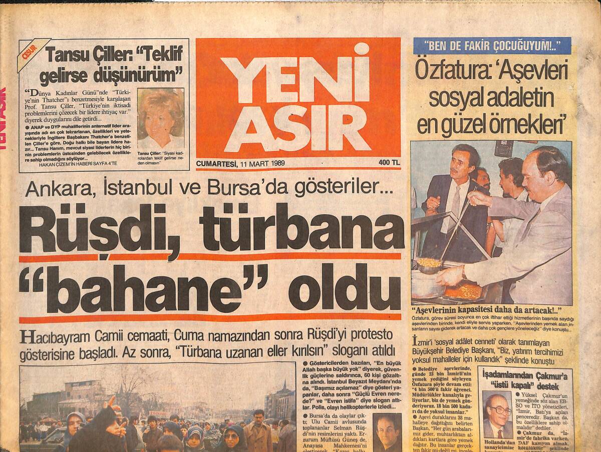 Yeni Asır Gazetesi 11 Mart 1989 - Özal'ın Üçüncü Manevi Evladı : Eyüp Can - Milne'den Zeki Ve Şifo'ya Sarı Kart ! GZ133717 - 1