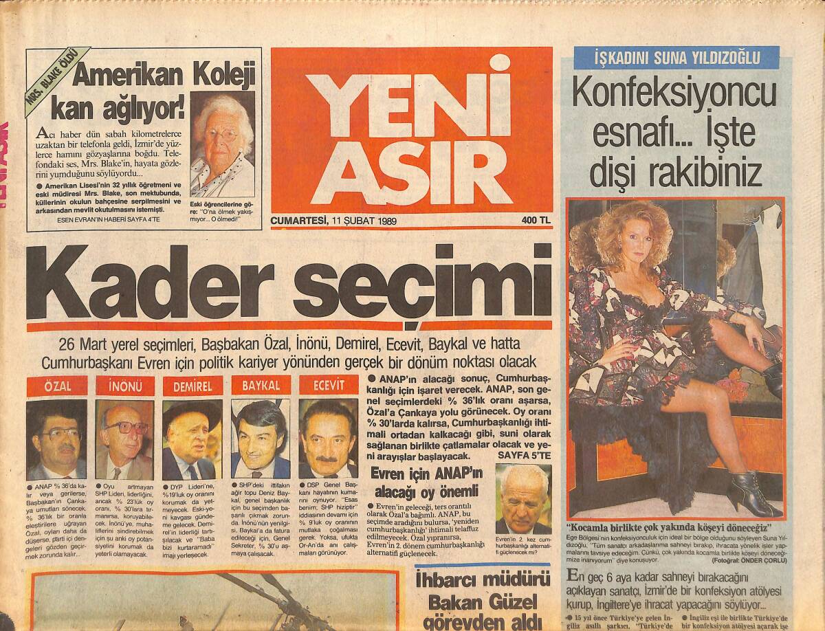 Yeni Asır Gazetesi 11 Şubat 1989 - Cumhurbaşkanlığı İçin Torumtay Ne Diyor ? - Altay'ın Kader Haftası GZ133601 - 1