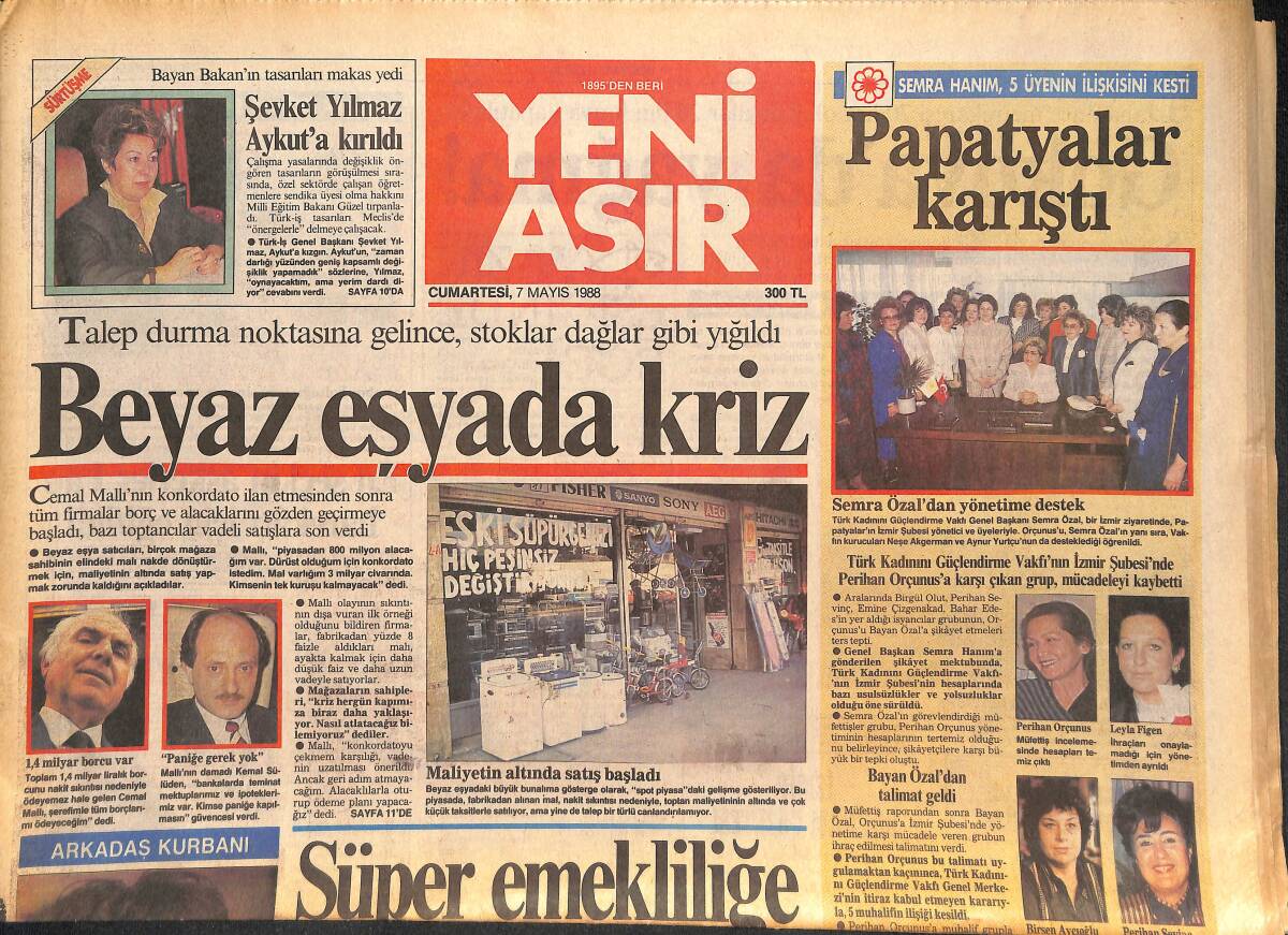 Yeni Asır Gazetesi 7 Mayıs 1988 - Beyaz Eşyada Kriz - Baykal Yıktı Karataş Kızdı GZ131549 - 1