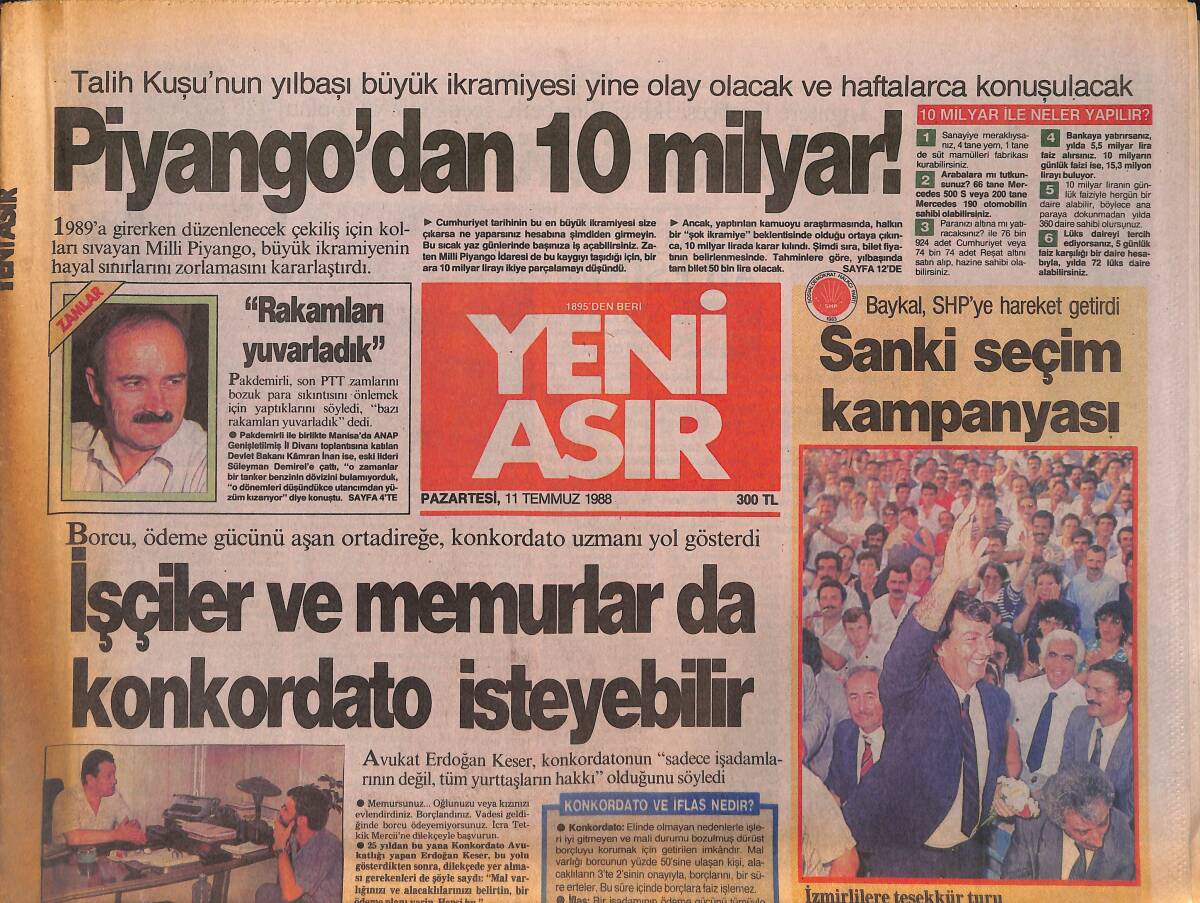 Yeni Asır Gazetesi 11 Temmuz 1988 - İbrahim Tatlıses'in Cezaevi Kaseti Kapış Kapış GZ133461 - 1