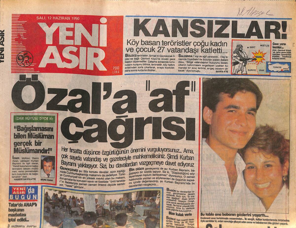 Yeni Asır Gazetesi 12 Haziran 1990 - Ford Taunus , Bugün Sahibini Buluyor - Özal'a Af Çağrısı GZ133831 - 1