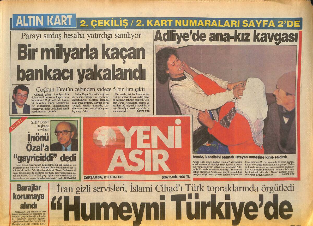 Yeni Asır Gazetesi 12 Kasım 1986 - Türkücü Günday Millilere Sazıyla Moral Verdi - Missouri 40 Yıl Sonra İstanbul'da GZ133615 - 1