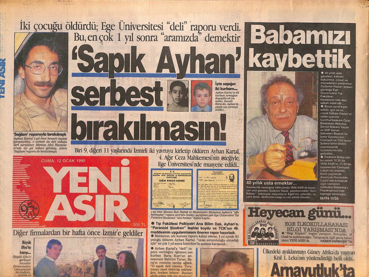 Yeni Asır Gazetesi 12 Ocak 1990 - Tofaş'tan Zam... - Özdemir Hazar'ı Kaybettik GZ134322 - 1