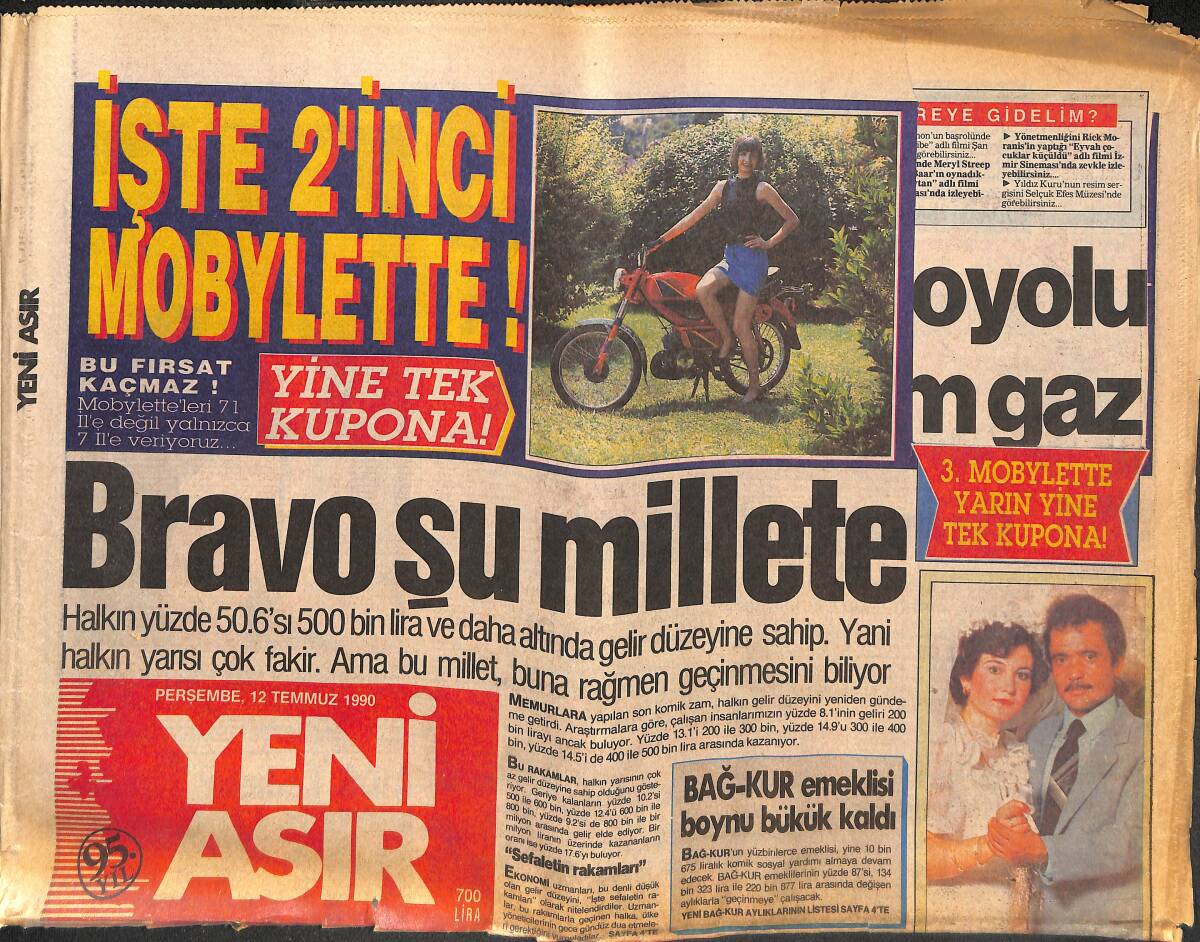 Yeni Asır Gazetesi 12 Temmuz 1990 - Alev Sayın Yoğun Bakımda - Bağ-Kur Emeklisi Boynu Bükük Kaldı GZ133816 - 1