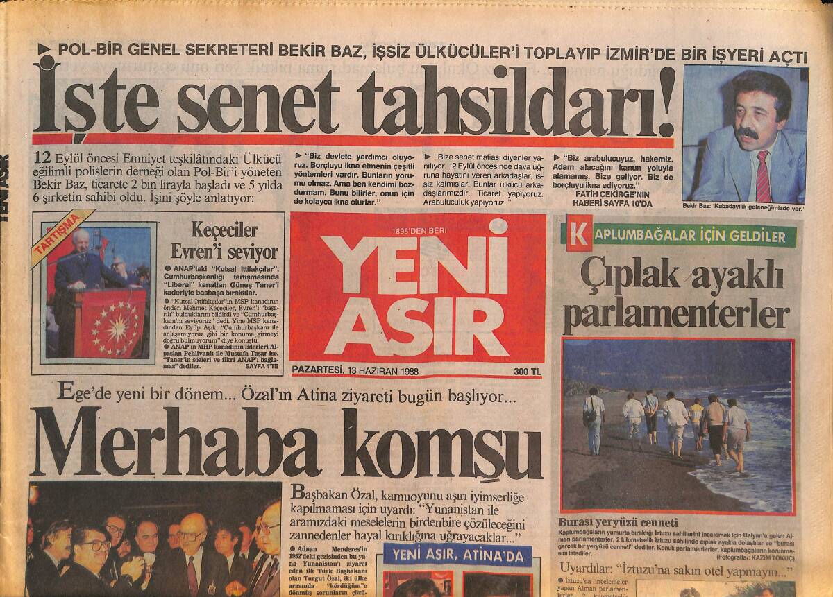 Yeni Asır Gazetesi 13 Haziran 1988 - BMW 5'ler Uçaktan Farksız - Baykal İçin Karar Günü GZ132055 - 1