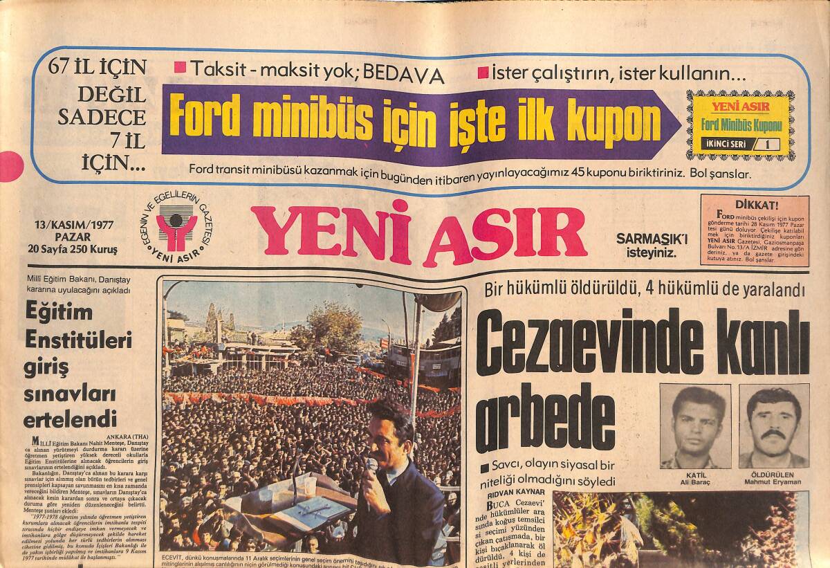 Yeni Asır Gazetesi 13 Kasım 1977 - Girne'de Can Pazarı - Güreş'te Tofaş CSKA'ya Yenildi GZ134316 - 1