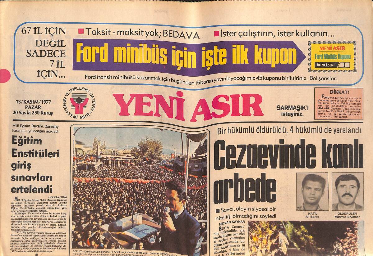 Yeni Asır Gazetesi 13 Kasım 1977 - Girne'de Can Pazarı - Güreş'te Tofaş CSKA'ya Yenildi GZ134378 - 1