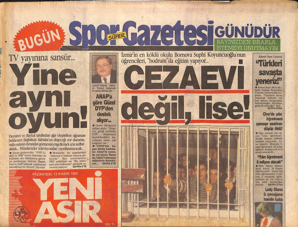 Yeni Asır Gazetesi 13 Kasım 1989 - Bill Cosby'nin Körler İçin Yazdığı Kitap-Kaset Çıktı - Lady Diana 3.Çocuğuna Hamile Kaldı GZ133719 - 1