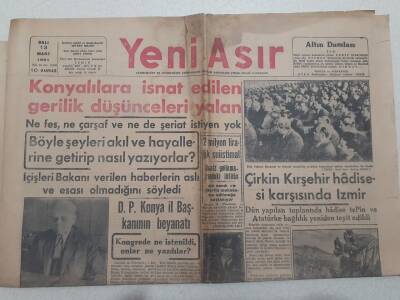 Yeni Asır Gazetesi 13 Mart 1951 - Konyalılara İsnat Edilen Gerilik Düşünceleri Yalan GZ71768 - 1