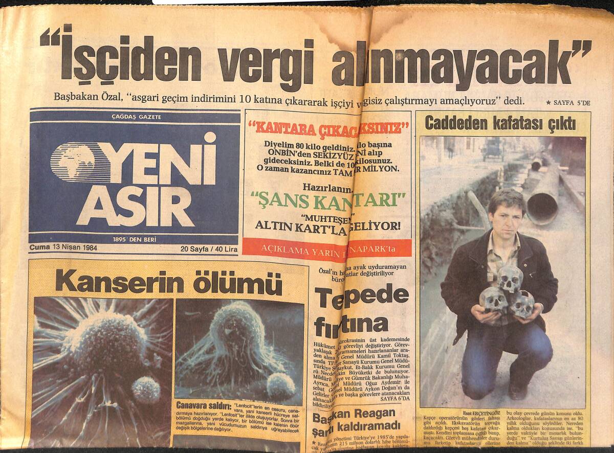 Yeni Asır Gazetesi 13 Nisan 1984 - Kanserin Ölümü - Gelir Vergisi İçin Son Gün GZ147129 - 1