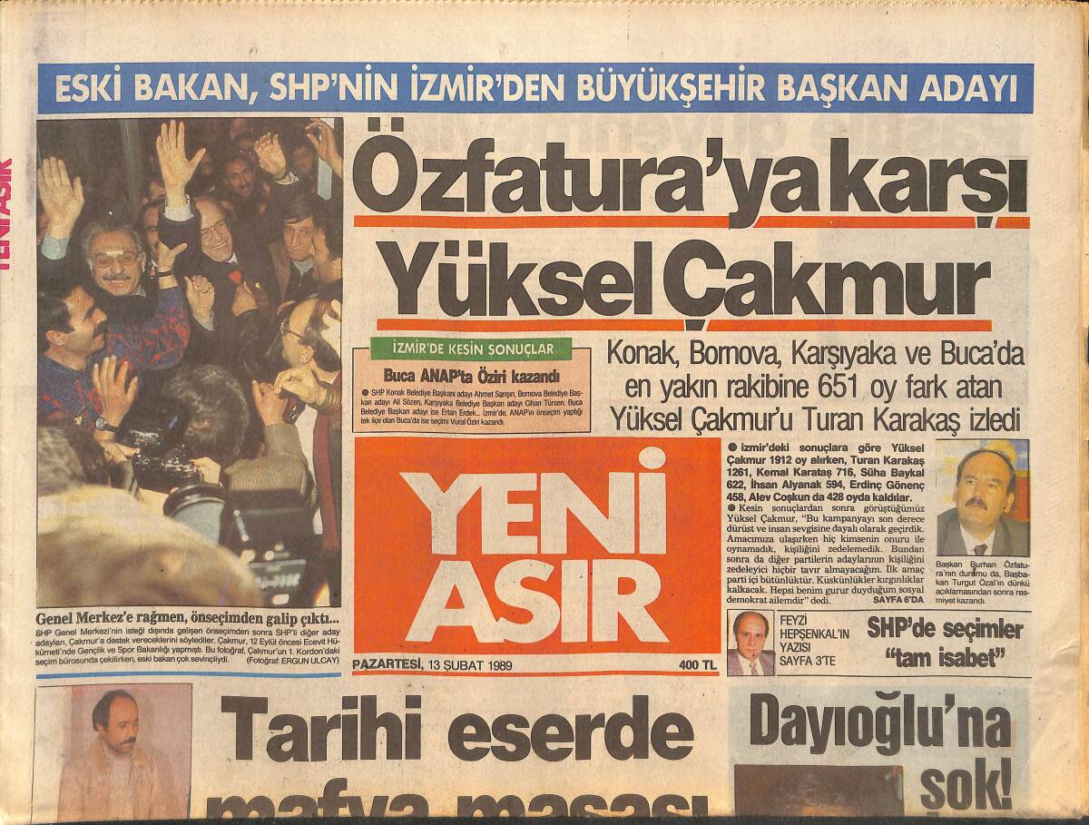 Yeni Asır Gazetesi 13 Şubat 1989 - Özfatura'ya Karşı Yüksel Çakmur GZ133600 - 1