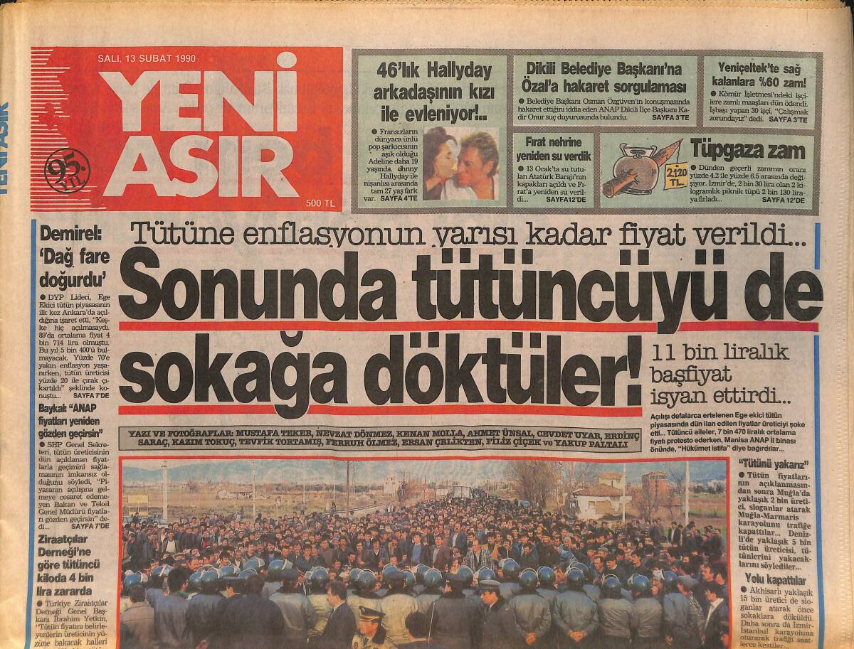 Yeni Asır Gazetesi 13 Şubat 1990 - Sonunda Tütün Üreten Ailelerde Sokağa Çıktı - Yeniçeltek Kömür İşçilerine Sus Payı %60 Zam GZ132236 - 1