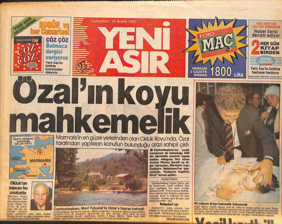 Yeni Asır Gazetesi 14 Aralık 1991 - Demirel'den Özal'a Sıcak Karşılama - İzmir'de Öldürülen İbrahim Uğur Cinayeti PKK Hesaplaşması Çıktı GZ132299 - 1