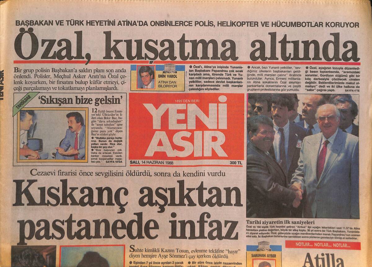 Yeni Asır Gazetesi 14 Haziran 1988 - Körfez'e Fatiha - Özal , Kuşatma Altında GZ132054 - 1
