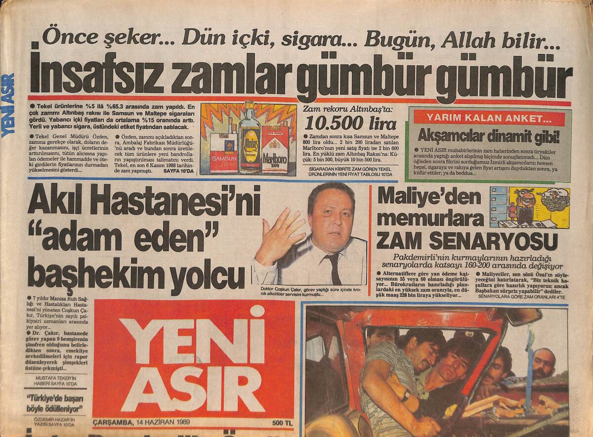 Yeni Asır Gazetesi 14 Haziran 1989 - Şeker, İçki, Sigaraya Gelen Zamlardan Sonra Sıra Hangisinde - Demirel Özal'ı Göndermek İçin Formüller Arıyor GZ132213 - 1