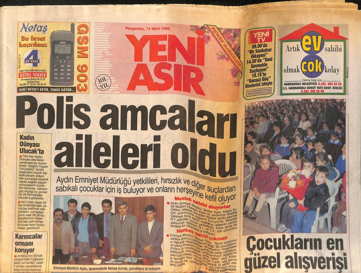 Yeni Asır Gazetesi 14 Mart 1996 - Kenan Evren Vakıf Kurdu - Aydında Sabıkalı Çocuklar İçin Polisler İş Buluyor Ve Onlara Kefil Oluyorlar GZ132258 - 1