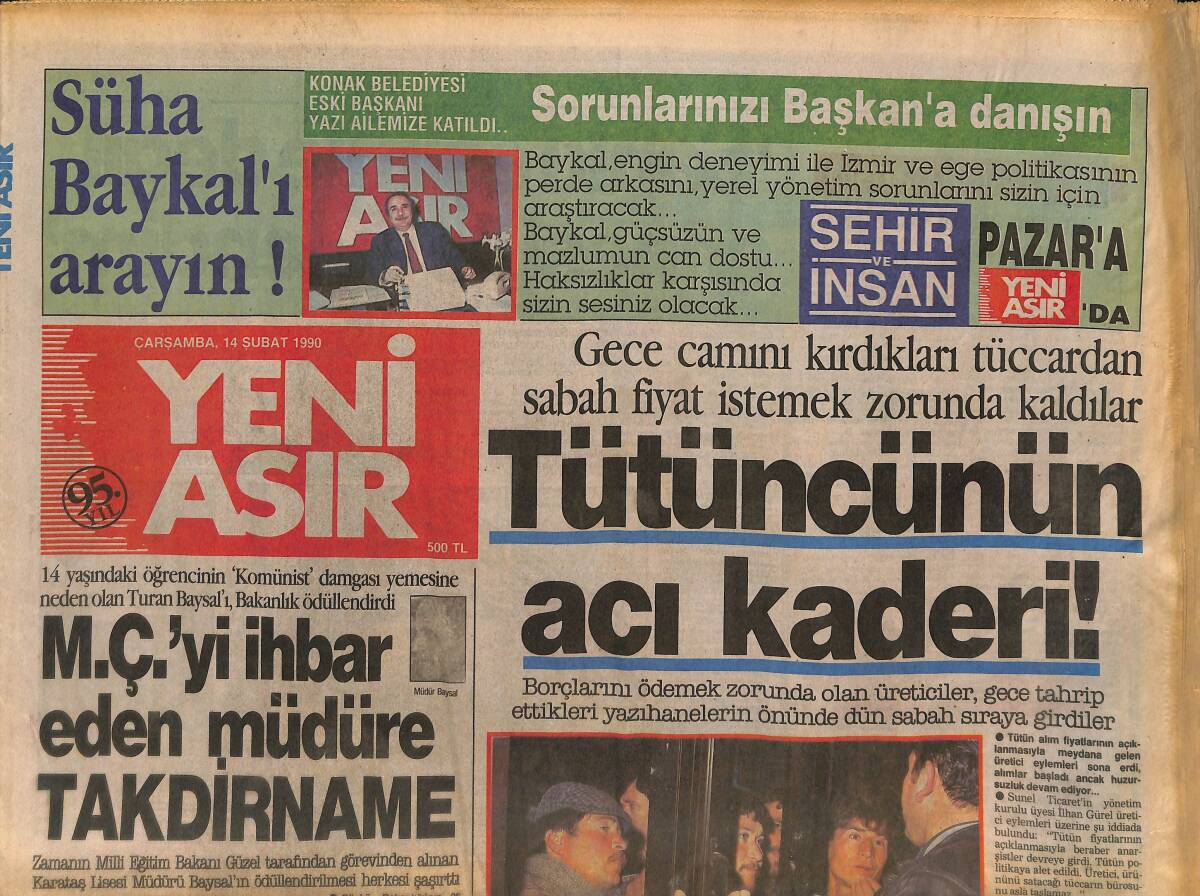 Yeni Asır Gazetesi 14 Şubat 1990 - Bakan Cengiz Altınkaya Vatandaşla Alay Etti - Sağanak İzmir'i Vurdu GZ132235 - 1