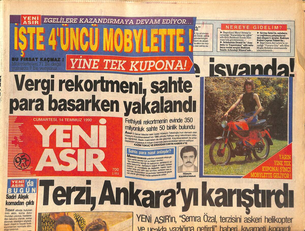 Yeni Asır Gazetesi 14 Temmuz 1990 - Ayvalık'ta 40 Otel İşçisi Zehirlendi - Ornella Mutti Doğurmaya Paydos Etti ! GZ134088 - 1