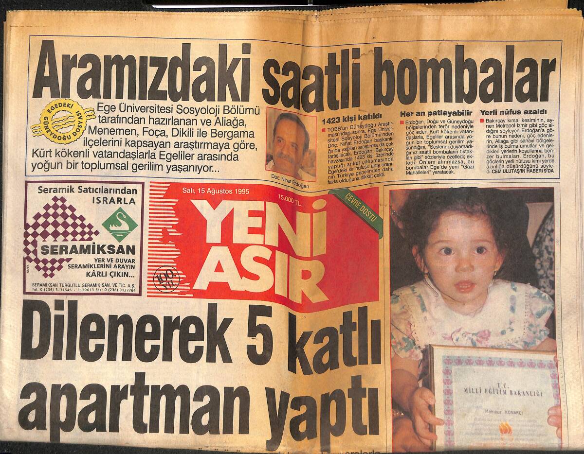 Yeni Asır Gazetesi 15 Ağustos 1995 - Galatasaray'a Bahar Geldi - Altay'a 20 Milyon Ceza GZ133644 - 1