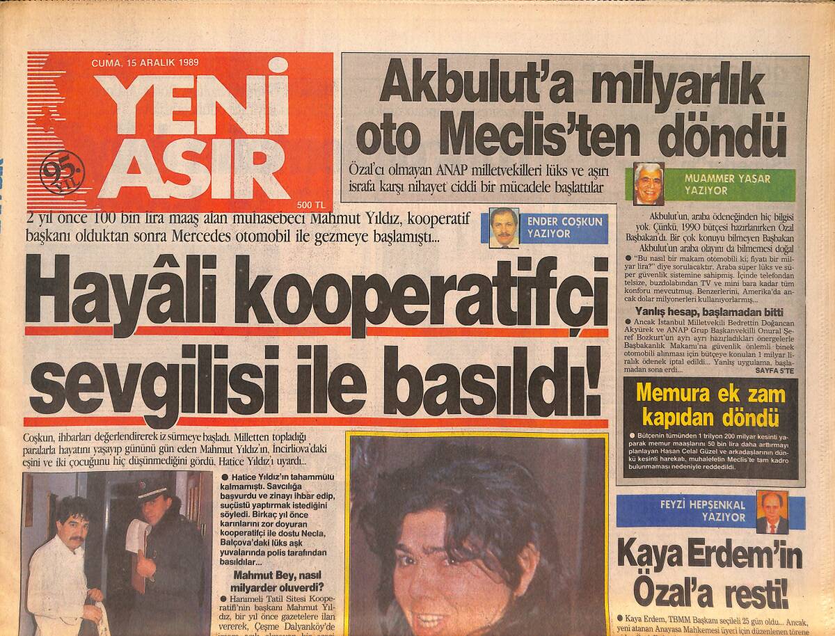 Yeni Asır Gazetesi 15 Aralık 1989 - Fener Sahasında Cim-Bom Terörü - Kaya Erdem'in Özal'a Resti ! GZ133464 - 1