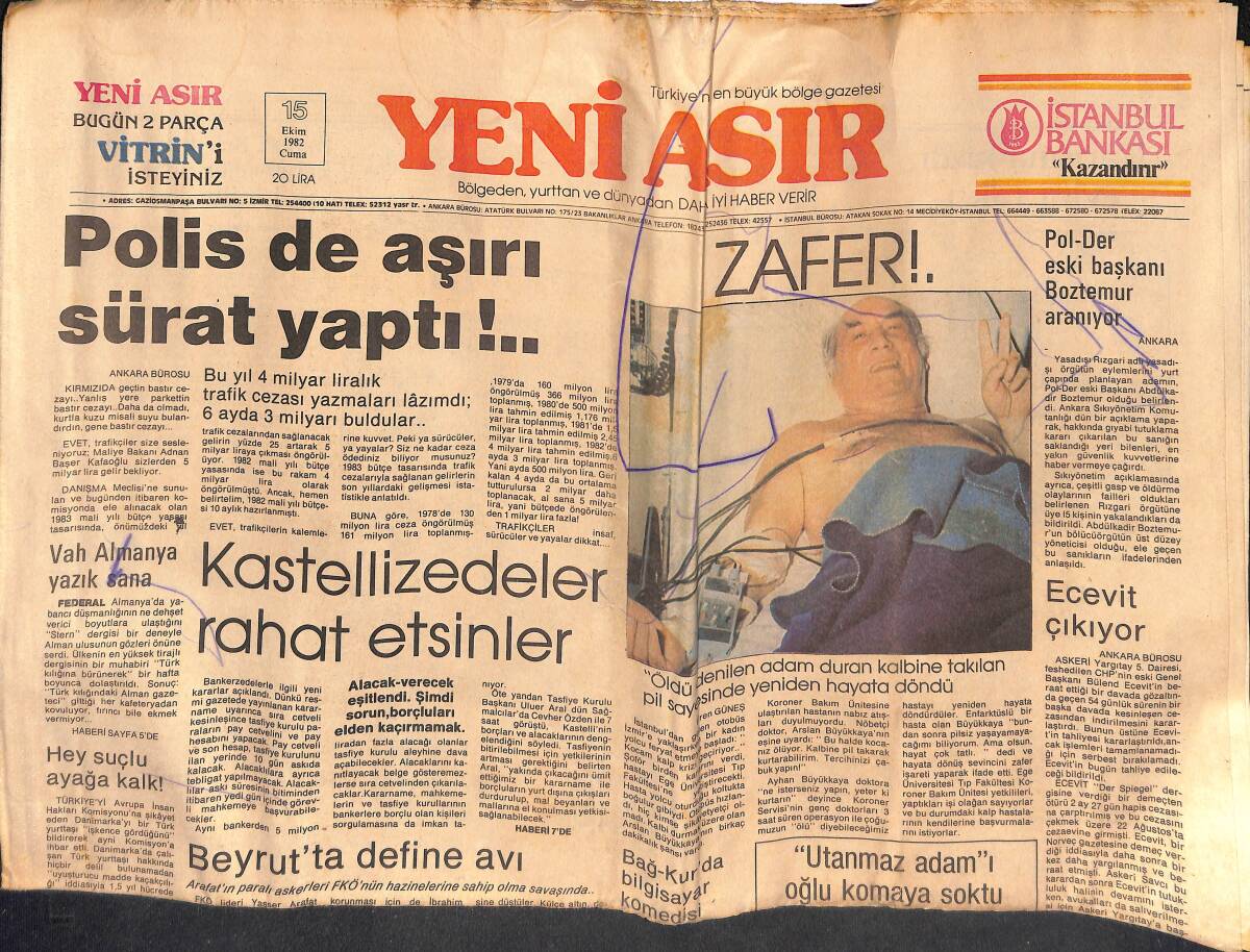 Yeni Asır Gazetesi 15 Ekim 1982 - Körfezde Hayat Belirtisi - Kastellizedeler Rahat Etsinler GZ134510 - 1
