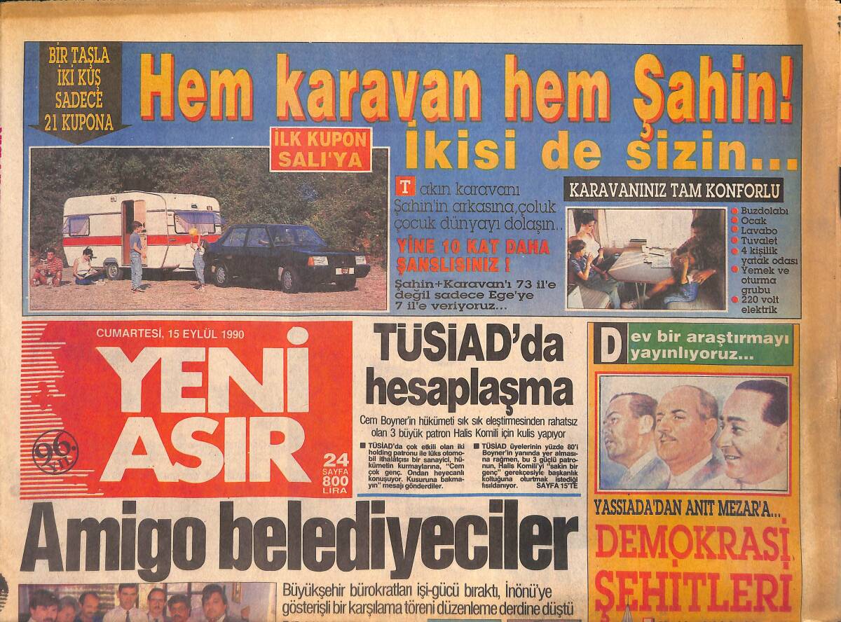 Yeni Asır Gazetesi 15 Eylül 1990 - Avşar Kızı'nın İlk Filmlerinden - TÜSİAD'da Hesaplaşma GZ133458 - 1