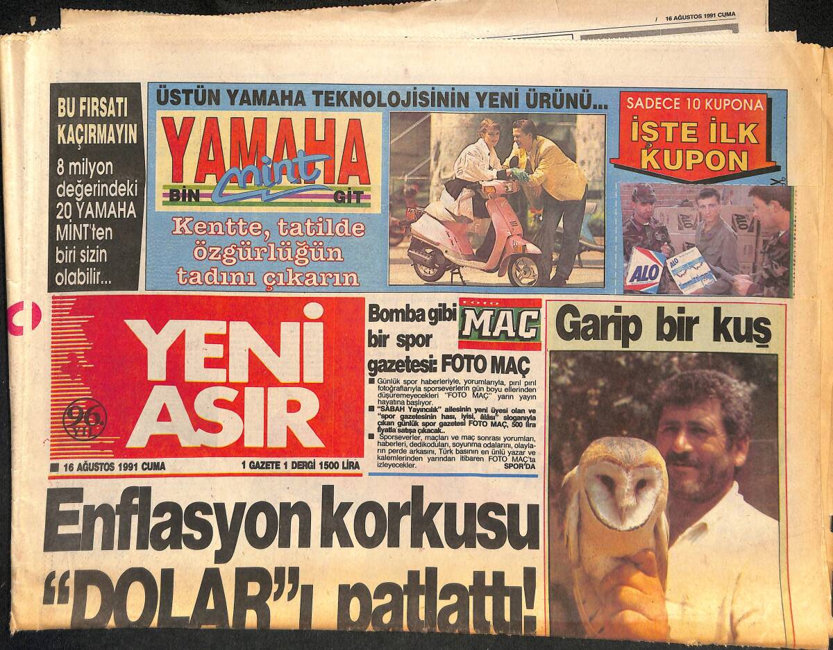 Yeni Asır Gazetesi 16 Ağustos 1991 - Metaş İşçisine Baykal'dan Moral - PKK Arşivi Ele Geçirildi GZ132150 - 1