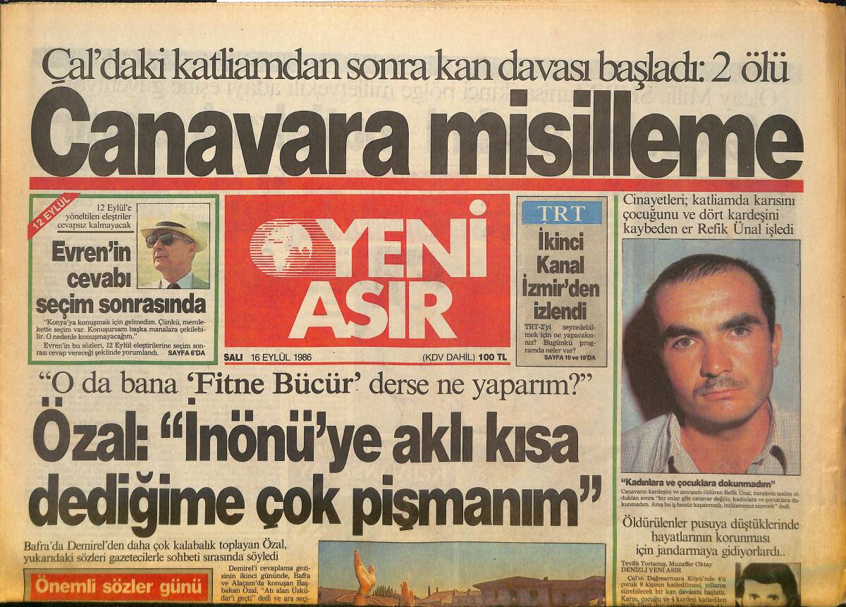 Yeni Asır Gazetesi 16 Eylül 1986 - Cruyff , Bursa'nın Konuğu Oldu - Altay Kendine Geldi GZ133608 - 1
