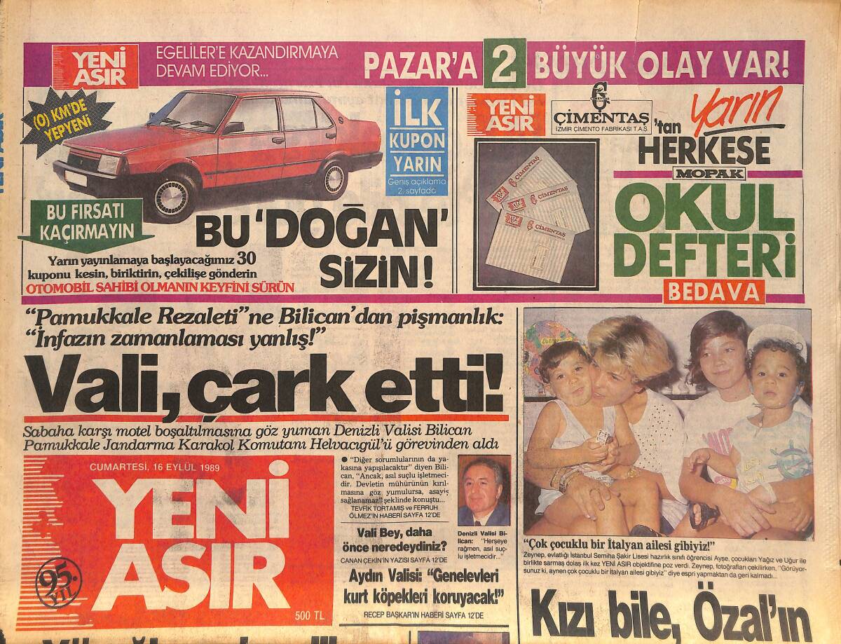 Yeni Asır Gazetesi 16 Eylül 1989 - Buca Belediye Başkanı Sizlerle - Bakan Yazar Kaçıyor , Güzel Avukat Kovalıyor ! GZ132105 - 1