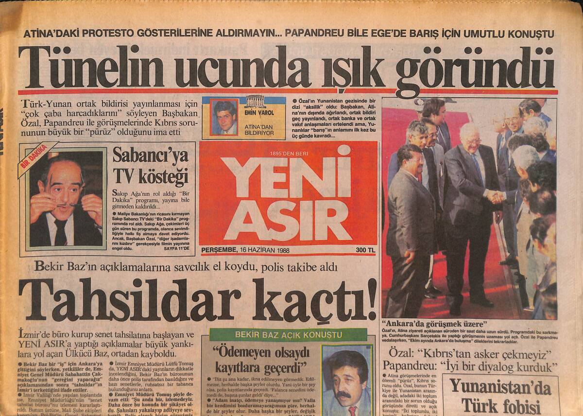 Yeni Asır Gazetesi 16 Haziran 1988 - Bekir Baz'ın Açıklamalarına Savcı El Koydu , Polis Takibe Aldı GZ132115 - 1