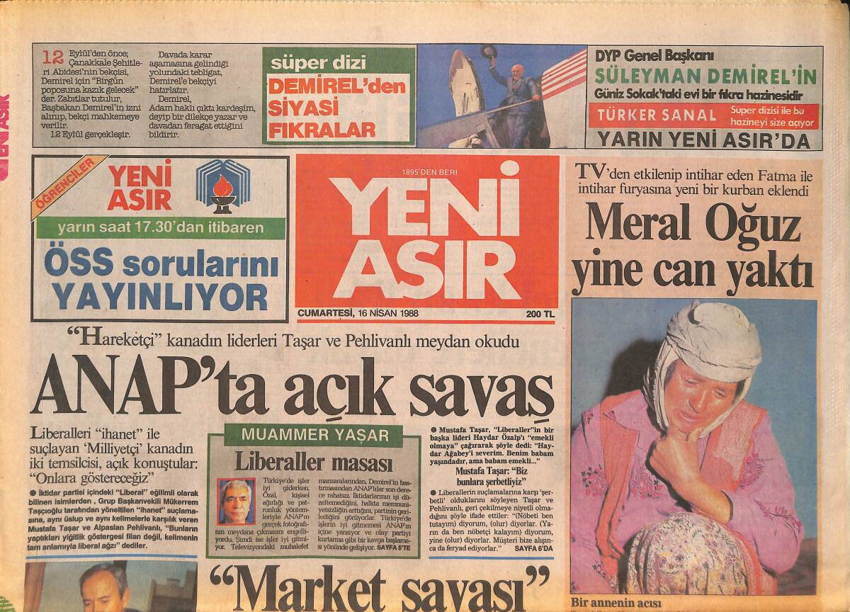 Yeni Asır Gazetesi 16 Nisan 1988 - Galatasaray , Fener'i Tahrik Ediyor - Pakdemirli'ye Antenli Pasta GZ133579 - 1