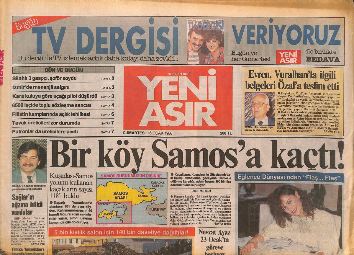Yeni Asır Gazetesi 16 Ocak 1988 - TANSAŞ Eğlencesine Giden 10 Bin Kişi Açıkta Kaldı - Hülya Avşar , Bülent Ersoy İle Sahneye Çıkacak GZ133708 - 1