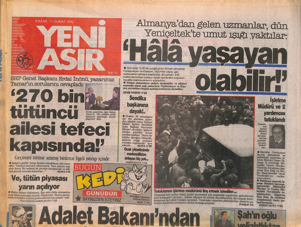 Yeni Asır Gazetesi 11 Şubat 1990 - 270 Bin Tütüncü Ailesi Tefeci Kapısında - Akbulut İçin de Şarkı Bestelendi GZ131548 - 1