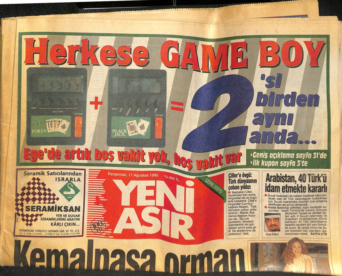 Yeni Asır Gazetesi 17 Ağustos 1995 - Acımasız Parreira - Kemalpaşa Orman Yangını da Şüpheli GZ133571 - 1