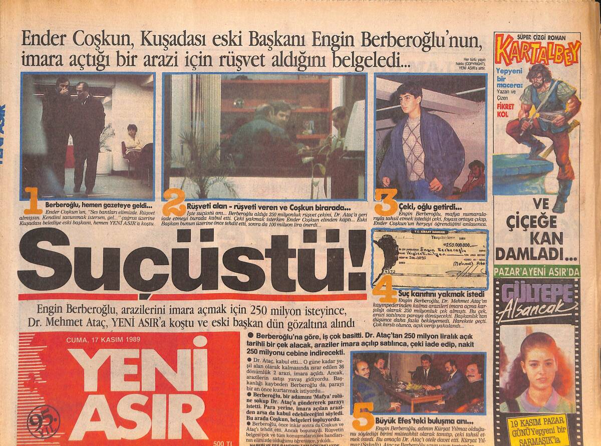 Yeni Asır Gazetesi 17 Kasım 1989 - Fatih Terim'den Yönetime Sitem - ANAP'ta Büyük Hesaplaşma GZ134380 - 1