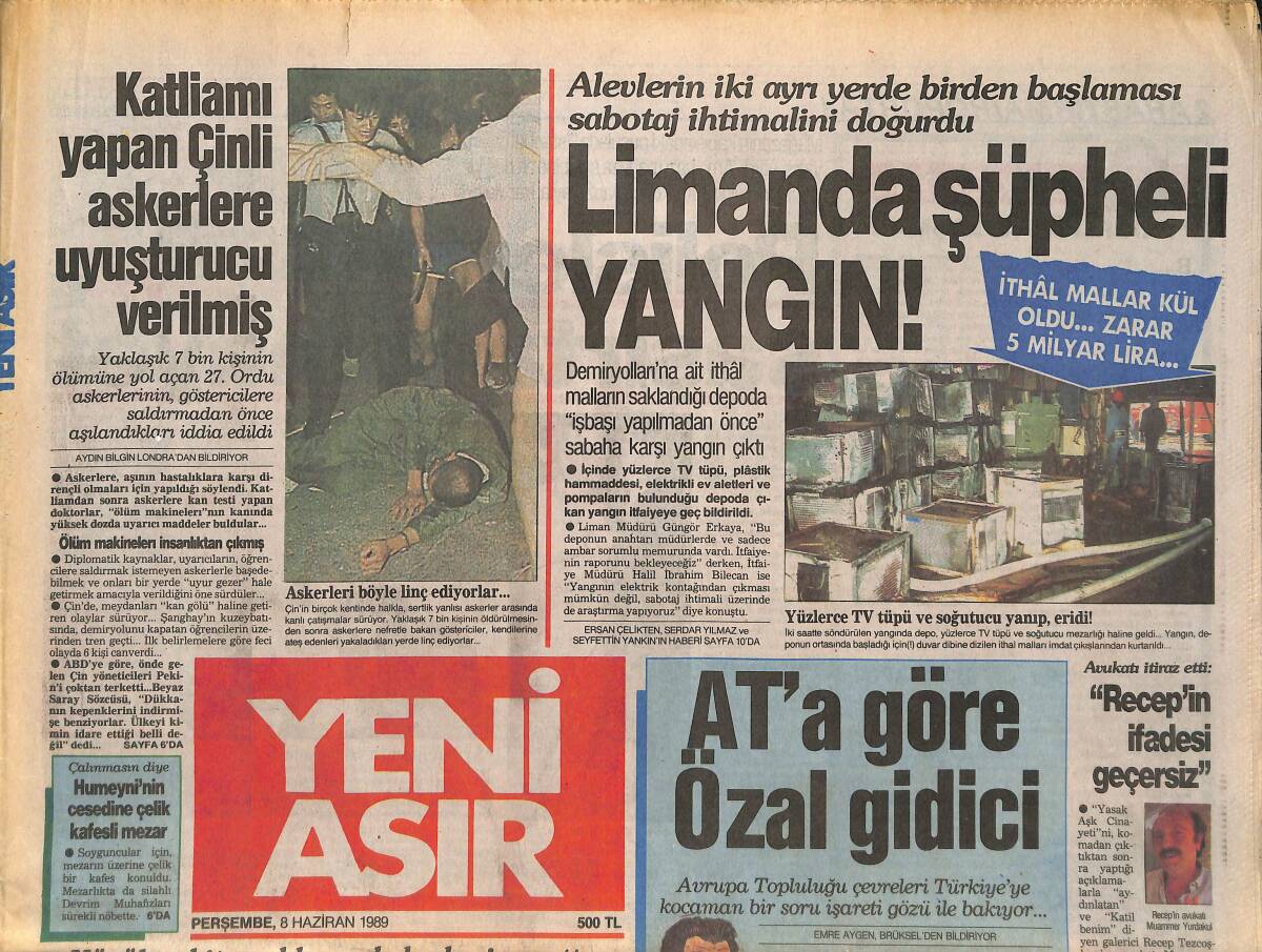 Yeni Asır Gazetesi 8 Haziran 1989 - Demirel'le Vuralhan Neler Konuştular ? - Fenerbahçe'nin İşi Zor GZ131608 - 1