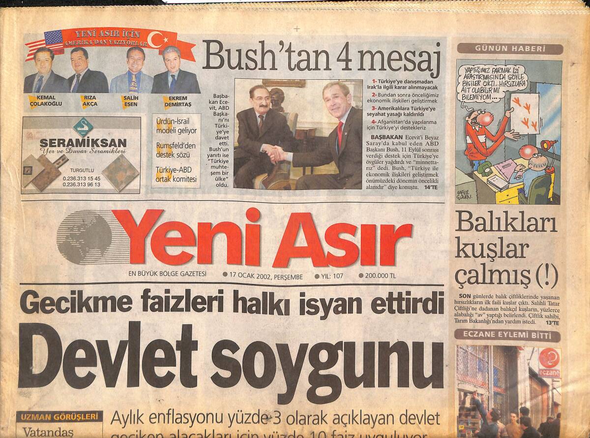 Yeni Asır Gazetesi 17 Ocak 2002 - Tercan Son Kaleyi de Kaybetti - Devlet Soygunu GZ133730 - 1