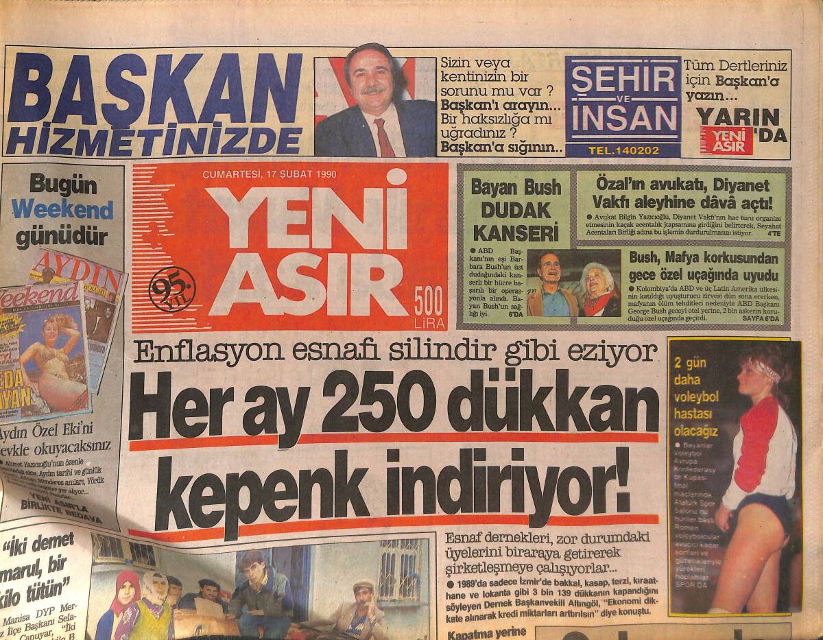 Yeni Asır Gazetesi 17 Şubat 1990 - Özal'ın Avukatı Hükümete Karşı Çıkıyor - Esnaf Çöküyor İzmir'de Her Ay 250 Dükkan Kepenkleri İndiriyor GZ132200 - 1