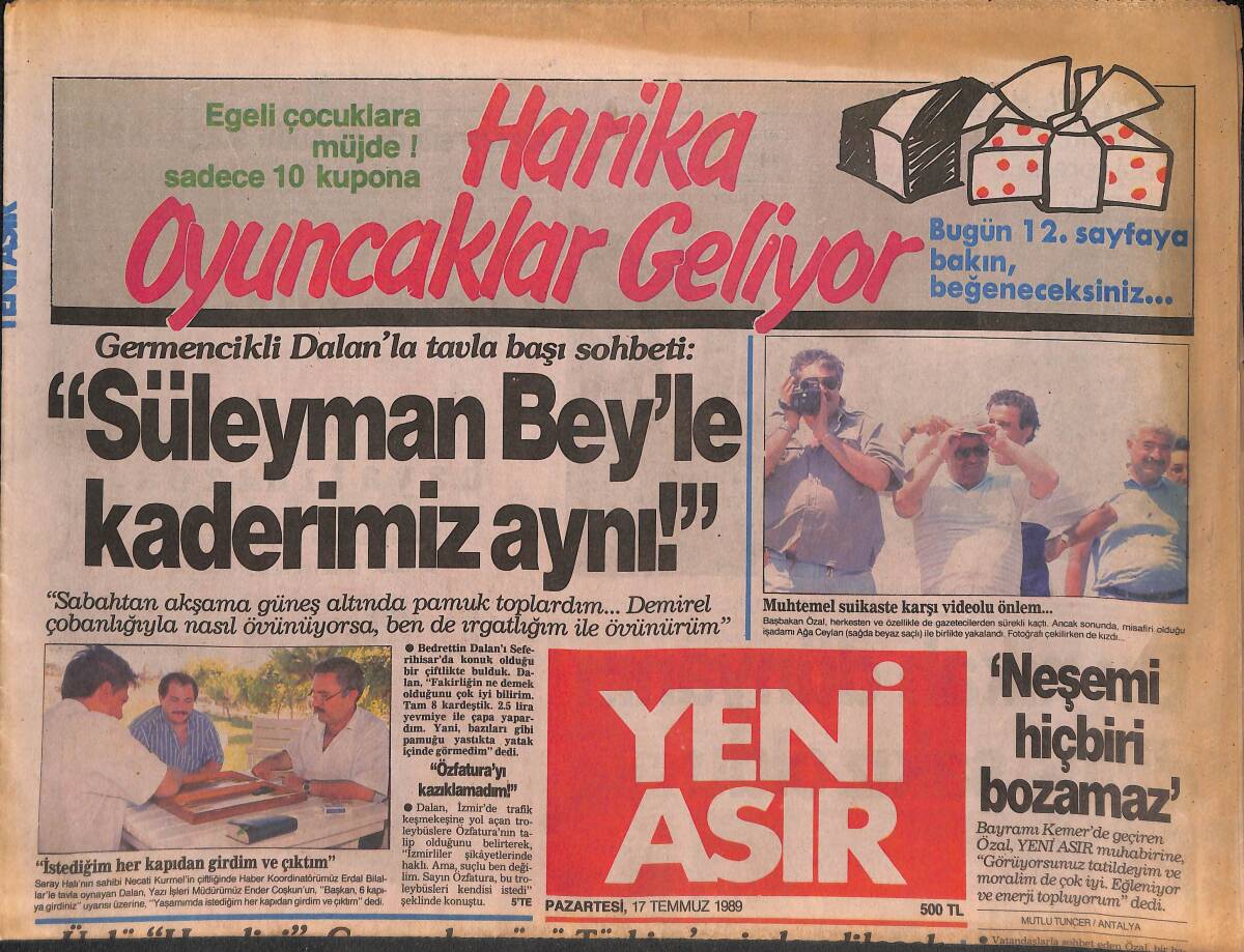 Yeni Asır Gazetesi 17 Temmuz 1989 - Ve , Papandreu Bugün Sanık Sandalyesinde ! - Çeşme , Çifte Bayram Yaptı GZ134385 - 1