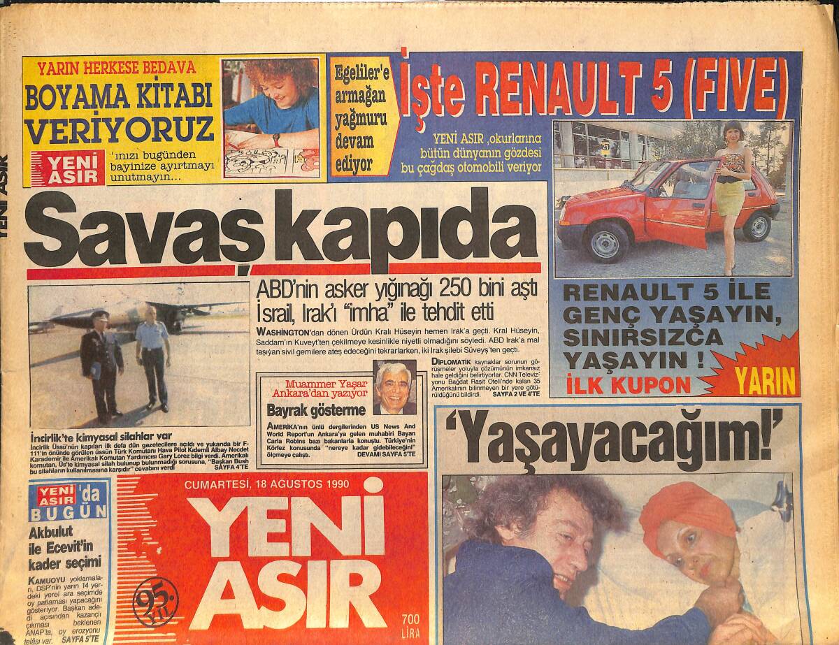 Yeni Asır Gazetesi 18 Ağustos 1990 - Saddam'ın Ölüm Meleği - Çakmur , Uçan Kuşa Borçlu !.. GZ133683 - 1