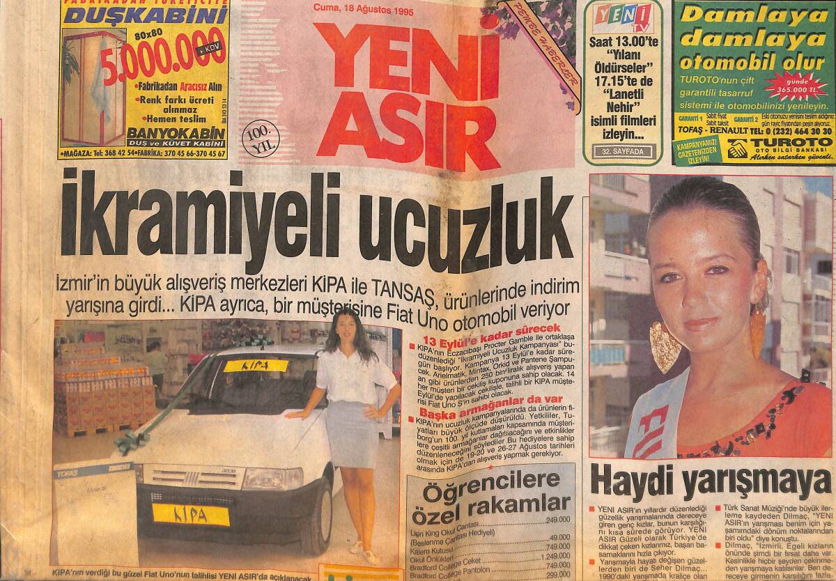 Yeni Asır Gazetesi 18 Ağustos 1995 - İkramiyeli Ucuzluk GZ132161 - 1